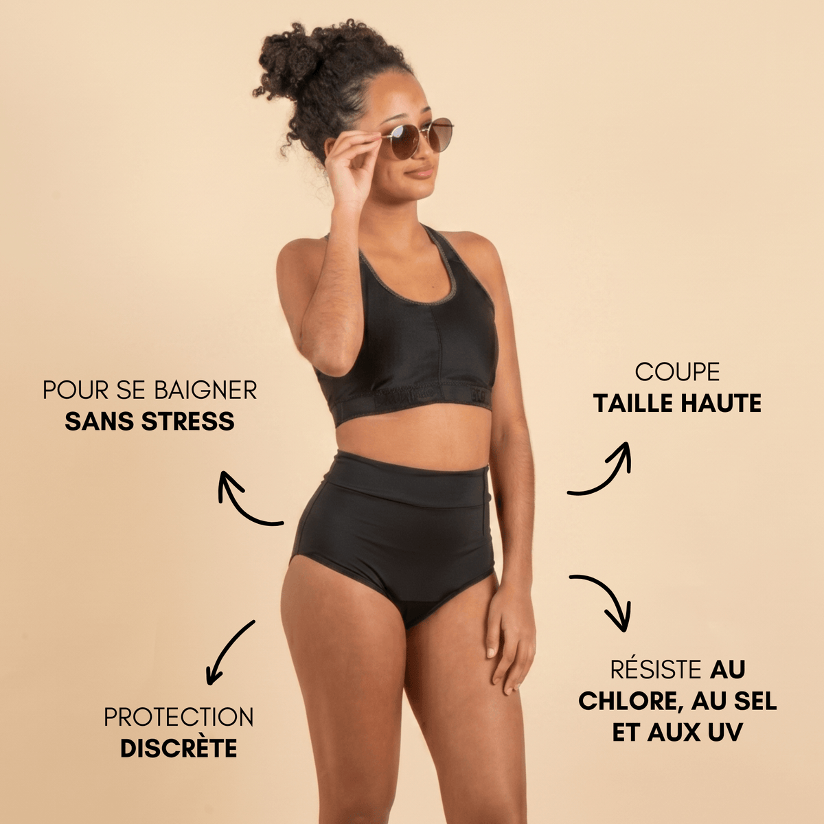 Maillot de bain menstruel taille haute ados Eléonore